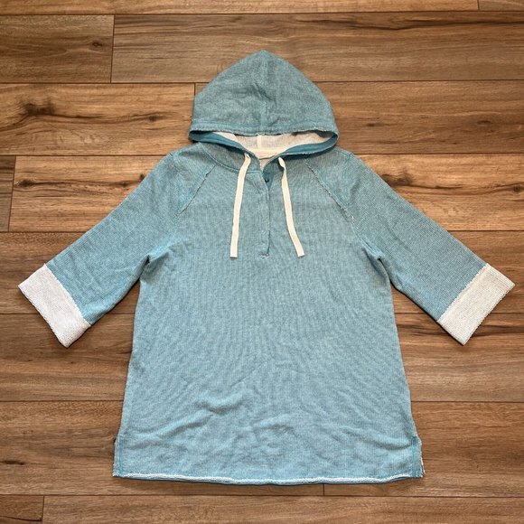 Soft Surroundings Just Beachy Sweatshirt SZ Large Terry Cloth Pullover Hood Blue - Picture 1 of 11